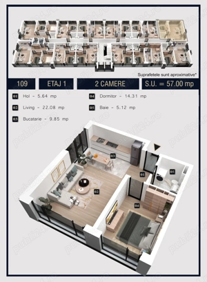 Apartament 2 camere | ferestre panoramice, fatada ventilata, aparat AC inclus - imagine 8