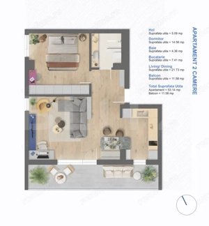 Apartament 2 camere, 54 mp, zona Aradului - imagine 6