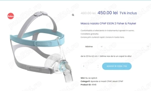 Masca nazala pentru apnee CPAP ESON 2 Fisher & Paykel noua cu accesorii sigilate