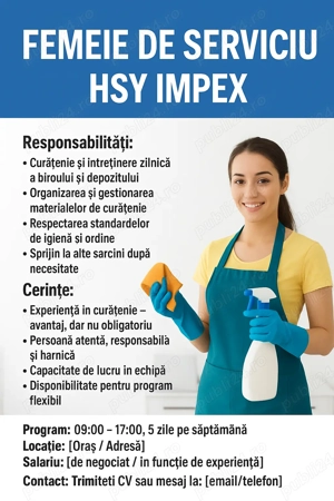 Femeie de Serviciu   HSY Impex SRL
