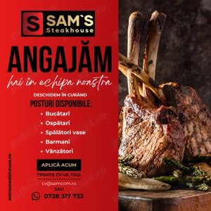 Angajam bucatari, ospatari, spalatori vase, barmani si vanzatori