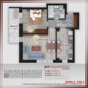 Pallady-Apartament 2 Cam, dec, bucatarie inchisa, 59.9 mp.