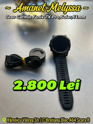  Garmin f nix  7X Pro   Ediţia Solar,51 MM,Slate Gray cu curea neagră,