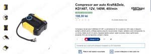 Compresorul de aer auto Kraft&Dele KD1487 NOU,alimentare 12V putere140W - imagine 2