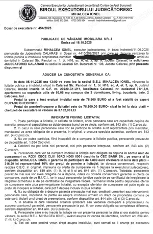 Apartament 4 camere et 3 Licitație publică