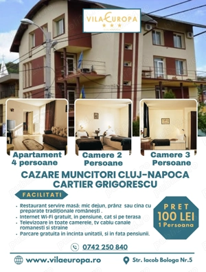 Cazare muncitori  Cluj-Napoca , Vila Europa din cartierul Grigorescu