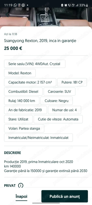 SsangYong Rexton, 2019, în garanție  - imagine 7