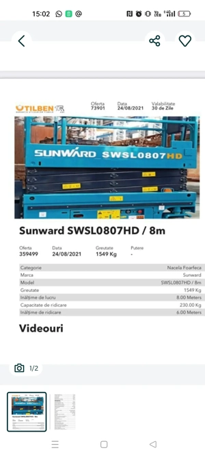 Nacela electrica tip foarfece 10 m