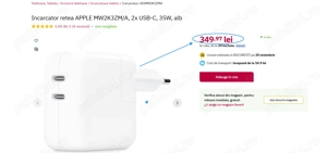 Incarcator retea Apple Dual USB-C Power Adapter 35W alb,(Super Ofertă). - imagine 4