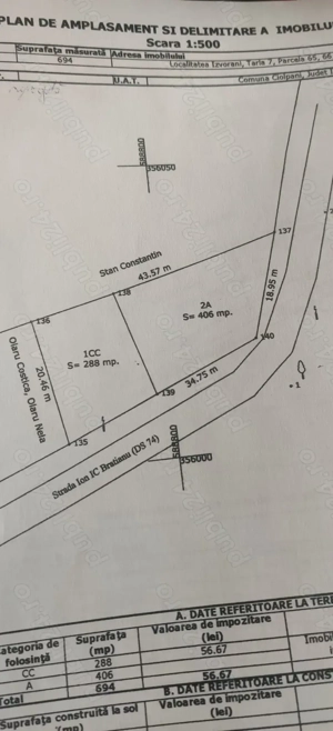 Izvorani, teren 700 mp, deschidere 50 m