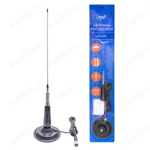 Antena Statie CB PNI LED 2000 90 cm baza magnetica 145mm Iluminare LED - imagine 2