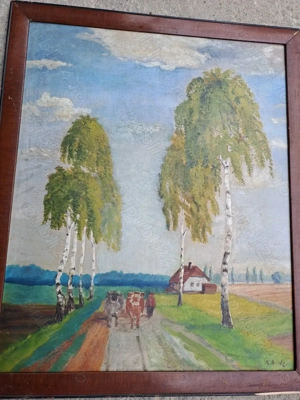 tablou vechi pictura pe pfl 62 74 cm semnat Alfred Dunz