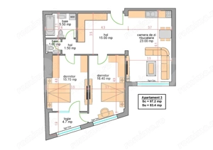 Apartament 3 camere, 84 mp utili, zona Central