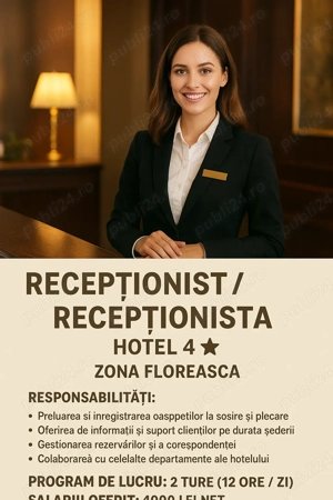 Angajam Receptionist(a) Front Office Hotel 4*  Zona Floreasca