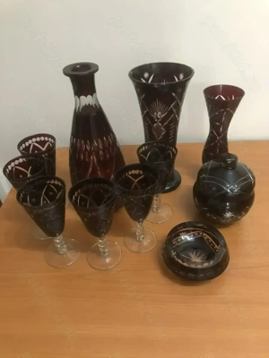 Set cristal rosu rubin, stare perfecta.