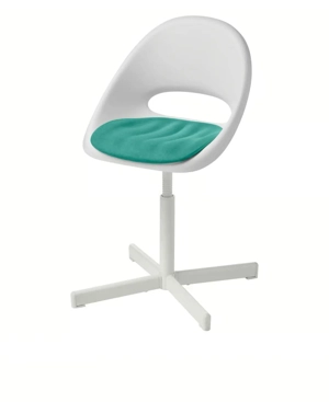 Scaun de birou pentru copii, cu pernă de culoare turcoaz.