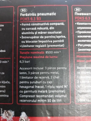 Minifierastrau sabie pneumatic Parkside PDKS 6.3 B3 nou - imagine 4