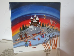 Craciun cadou rar Placa ceramica Iarna Castel de vis Bavaria de F.Barbara 1980