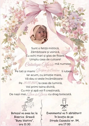 Realizez invitatii, plicuri, meniuri, afis mese, numere de masa pentru nunti botezuri, digitale