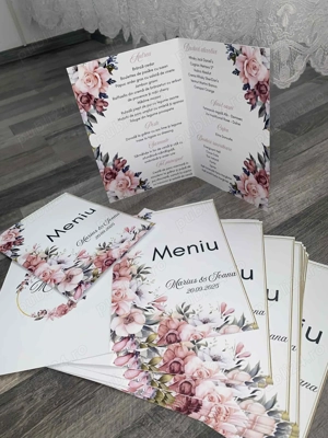 Realizez invitatii, plicuri, meniuri, afis mese, numere de masa pentru nunti botezuri, digitale - imagine 4