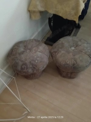 Taburet piele ecologica si stofa