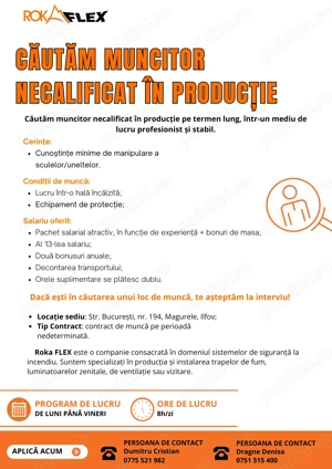 Angajam Lucrator in Productie