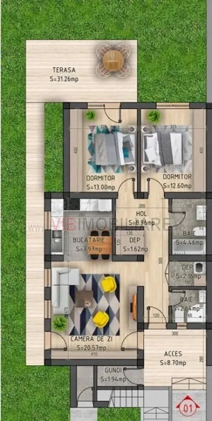 Otopeni - Inchiriere apartament 3 camere cu gradina, doua locuri de parcare. - imagine 12