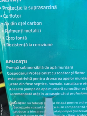 Pompă submersibilă de apă murdară, cu tocător și furtu - imagine 2