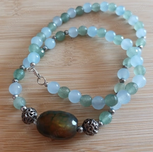 Colier unicat, aventurin, acvamarin, hematit, agate si argint