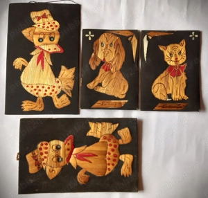 4 aplice vintage anii '80, manoperă din paie presate pe pânză (50 - 40 lei)