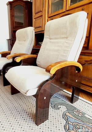 Fotolii vintage lemn masiv și catifea - impecabile