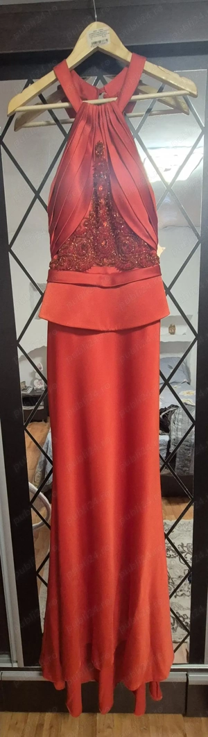 Rochie rosie eleganta dama ,lunga - imagine 3