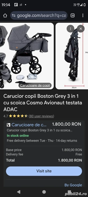 Carucior Boston grey 2 in 1 in stare ok - imagine 2