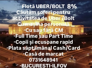 Flotă Uber Bolt căutăm șoferi serioși , colaborare fără probleme
