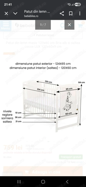 Vând pătuț copii stare foarte buna