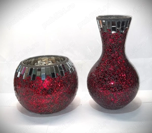 Vază și bol din sticlă mozaicată, vechi, realizate manual