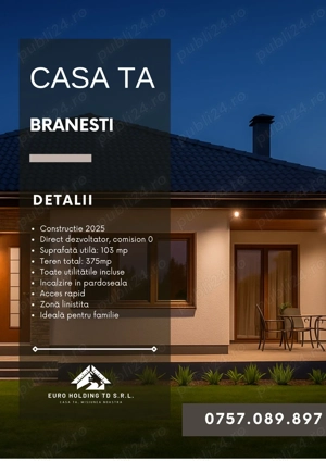 Casa tip parter, la cheie, direct dezvoltator, Branesti - imagine 2