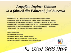 Angajăm Inginer calitate 