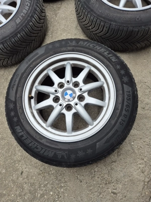 Vând jante bmw seria 3 R15 + cauciucuri Michelin 195/65 R15 M+S iarna  - imagine 2