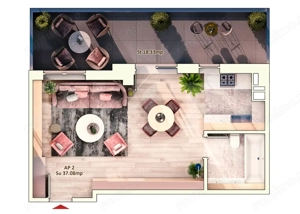 Apartament 1 Camera, 37 mp, Terasa 18 mp, Zona Dorobantilor