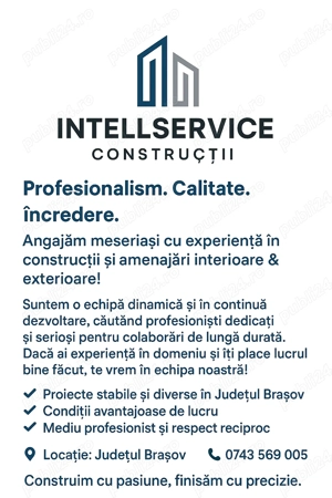 Angajam meseriași cu experienta in construcții