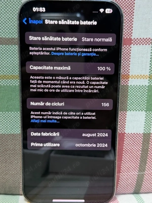 iPhone 16 PRO 256gb Natural Titanium 100% baterie - imagine 2