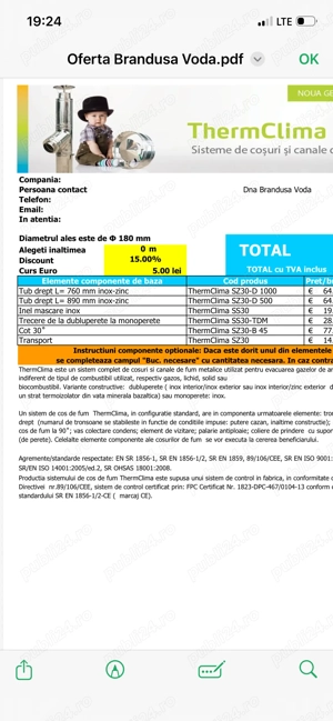 Elemente cos de fum inox dublu perete