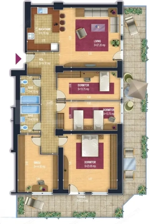 Apartament cu 5 camere, 3 băi, curte situat în vilă, zona Tractorul