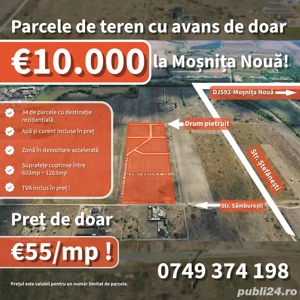 AVANS DE DOAR 10.000eur parcele de teren situate la doar 500m de DJ592 MOSNITA NOUA