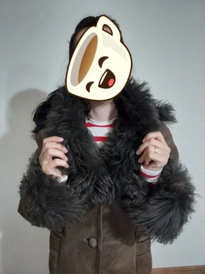 Cojoc cu gluga blana oaie autentic nou  - imagine 4