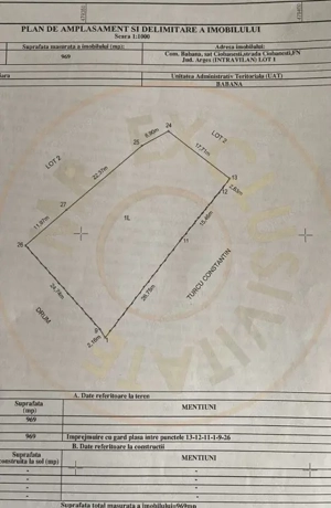Teren 969 mp intravilan Babana, jus. Arges. Comision 0%