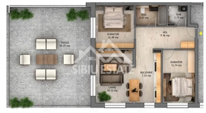  Apartament Penthouse 3 Camere, Finisat, Parcare Interioara,Comision 0