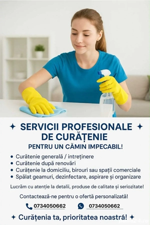   Servicii Profesionale de Curățenie   Pentru un Cămin Impecabil!  