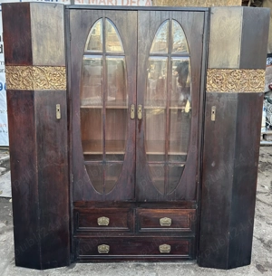 Biblioteca Vintage din Lemn Masiv stil ArtDeco; Vitrina; Dulap